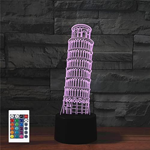 3D Schiefer Turm von Paris Fernbedienung 16 Farben Nachtlichter Illusion Acryl LED Tisch Nachttisch Lampe Kinder Schlafzimmer Schreibtisch Dekor Geburtstag Geschenke Spielzeug für Kinder