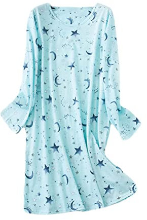 shownicer Chemise de Nuit Femme Coton Grande Taille Manches Longue Pyjama Doux Confortable Automne Ample Sleepwear C 13 XL