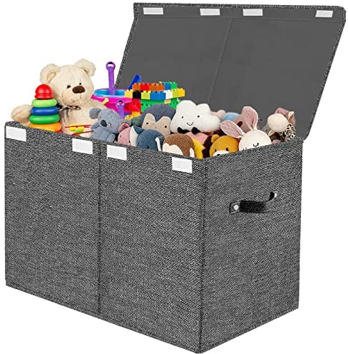VERONLY Aufbewahrungsbox Spielzeugkiste mit Deckel Kinder - Aufbewahrungskiste 83L Faltbar Aufbewahrung mit Griffen Groß für Spielzeug Kleidung Bücher Schlafzimmer (Dunkelgrau)