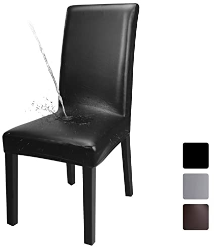 Fuloon Esszimmer Stuhlhussen 4er/6er Set, Wasserdichtes Pu Leder Stretch StuhlBezug Stuhl Hussen Dekor Moderne Spann-Abdeckung