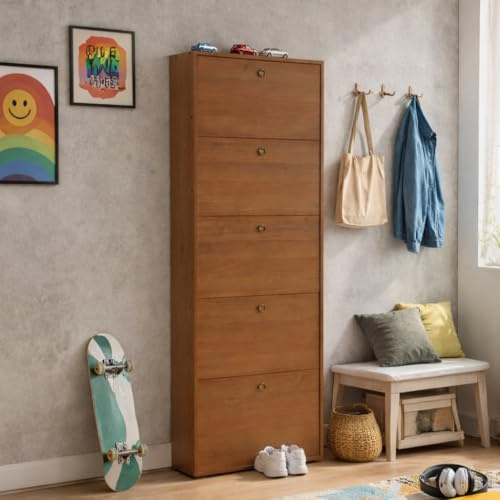 Linea Azzurra Scarpiera Serena in Legno Nobilitato Melaminico 5 Ante e Ripiani 180x65x15cm Made in Italy per Ingresso, Soggiorno, Camera da Letto