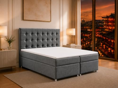 Best For Home Boxspringbett Trinity K-9 mit 7-Zonen-Bonell-Federkernmatratze | Boxspringbett 180x200 mit Bettkasten | Doppelbett mit Matratze und Stauraum | Polsterbett –Lieferung bis Bordsteinkante