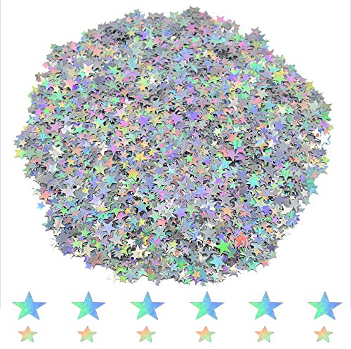 Ruidee 60g Stern Konfetti Holografische Tisch Streudeko Sterne Glitter Konfetti Deko Metallisch Folie Sterne Pailletten für Geburtstag Hochzeit Party Dekorationen (DXX/Colour Silver)