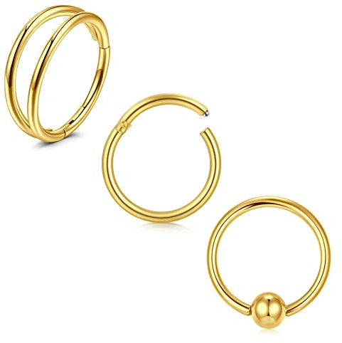 WillTen 20G 8MM Gold Nasenpiercing Nasenring Segmentring Clicker Nasen Piercing Helix Hoop Ohrpiercing Piercing Nase Nostril 316L Chirurgenstahl
