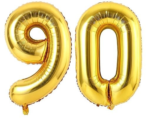 Vthoviwa 40 Zoll/18 Farbens Luftballon Zahlen 90 Golden, Luftballon 90. Geburtstag Foil Ballon, 0123456789,10-19,20-25,30,40,50,60,70,80,90, Folienballon 90 Party Dekoration Helium Unterstützen