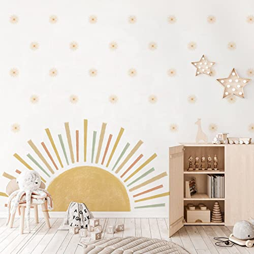 Neukids 122x63cm wandtattoo sonne Boho Wandtattoo Orange Sonne Starburst Wandsticker Kinderzimmer Wandaufkleber Babyzimmer Wohnzimmer Schlafzimmer Mädchenzimmer Korridore Büros Boho Wanddeko