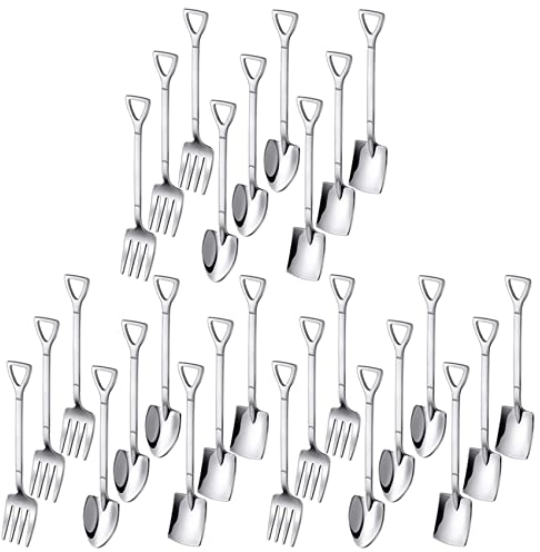 Pyatofly Lot de 27 pelles, cuillère à café, fourchette, cuillère à café, poignée pelle, cuillère à dessert, cuillère à glace, pelle en forme de fourchette à fruits