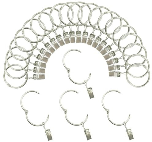 Öffnende Vorhangringe mit Clips, 5,1 cm Innendurchmesser, 24 Stück, rostfreie Metall-Kleiderbügel, dekorative Vorhänge, Vintage-Silber TXZWJZ