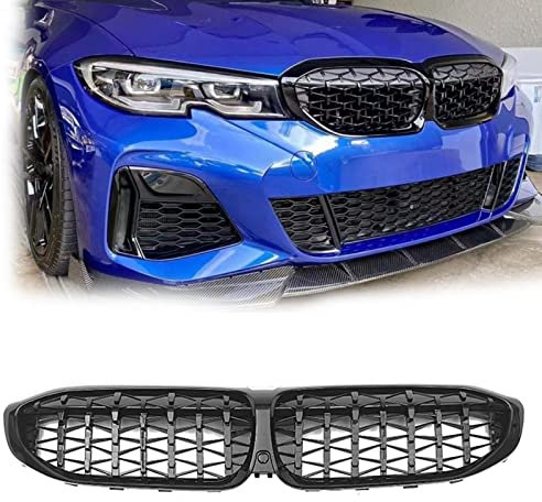 Kühlergrille Front-Nierengrill Im Diamant-Stil, Glänzend Schwarz, Oberer Stoßfänger, Mesh-Grill Mit Kameraloch Für B&M&W G20 330i 2019-2022