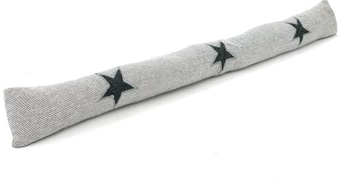 heimtexland ® Zugluftstopper Fischgrät mit Applikation Bestickt Windstopper Fensterdichtung Türdichtung Landhaus Deko Kissen Typ856 Stern Grau