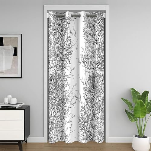 Floral Botanique Rideau de Porte 106x203cm pour Garçon Branches Reversible Blanc Rideaux Interieur Salon Chambre Naturel Rideau Occultant Rideaux Plantes de Jardin RideauxExterieur d'entrée