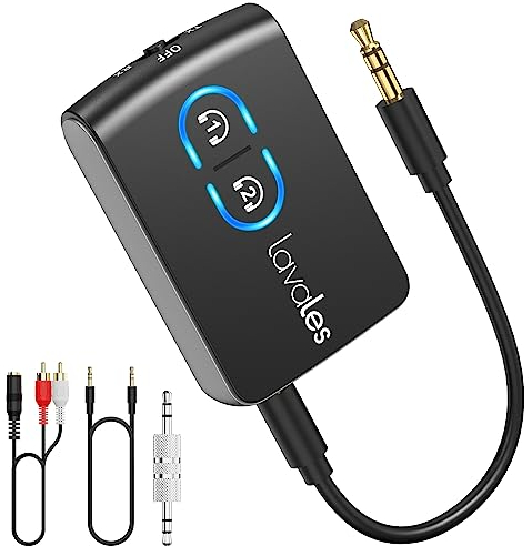 Lavales Transmisor Receptor Bluetooth TV Jack 3.5, Bluetooth 5.3 Adaptador HiFi Audio Aux, Aptx Baja Latencia,Transmisión de Música Desde TV/Tablet/Smartphone/Portátil al Avion/Auriculares/Altavoces