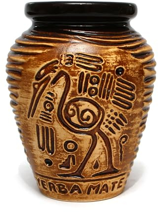 Mate Green Taza de té de cerámica mate de 300 ml ● Color miel AZTEK yerba mate tazas de té ● Taza de té mate ● Calabaza de cerámica ● Patrón azteca tradicional ● Taza de cerámica mate