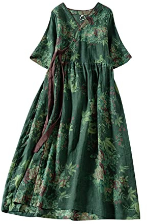 Shirt Dresses for Women UK Long Summer Dress Made with Linen Maxi Beach Dress Solid Long Sleeve Casual Dress Button Collar Tunic Dresses Baggy Basic Office Work Dress Party Wear