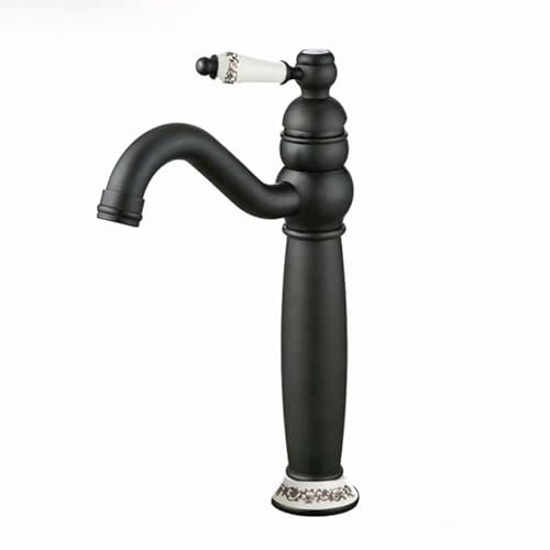 BiaoTeng Robinet de Lavabo en Laiton Antique Haut Noir, Robinet Lavabo Monotrou Robinet Lavabo Salle de Bain Ancien pour Salle de Bain, Noir Rétro