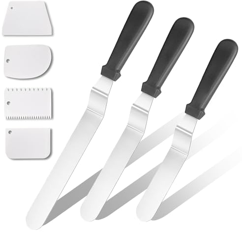 Icing Spatula Set with 6/8/10in Professional Stainless Steel Angled Offset Spatula Frosting Knife Palette Knife Baking and Plastic Cake Scraper Buttercream Smoother for Cake Decorating Pastry