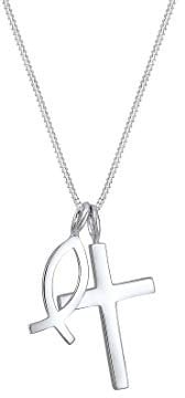 Elli Halskette Damen Kreuz-Fisch Anhänger in 925 Sterling Silber