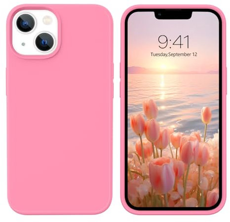 YINLAI für iPhone 13 Hülle Silikon,Handyhülle iPhone 13 6.1'' Pink Slim Case Cover Gel Matte 3-Schicht Struktur Fallschutz rutschfeste Schutzhülle für iPhone 13 6,1 Zoll,Leuchtend Rosa