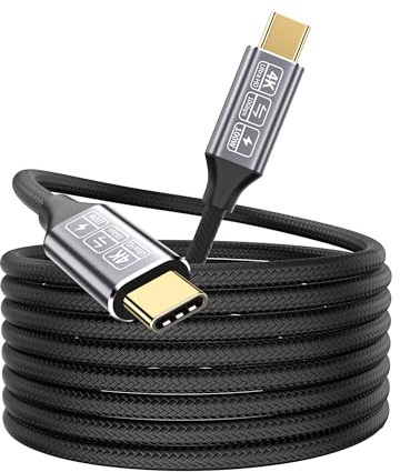 Cable USB C 5m,Cable USBC a USBC 3.1 Gen2 10Gbps Transferencia de Datos,100W 20V/5A Carga Rapida 4K Vídeo Compatible con Thunderbolt 3 Cable Para X-iaomi 14, MacBook Pro, Samsung S24