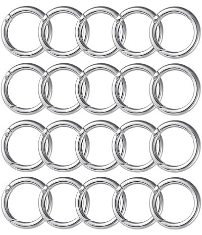 20 Stück Runde Karabiner Schlüsselanhänger, 30mm Schlüsselring Feder-O-Ringe, Spaltring Druckknopf Clip für Schlüsselring Tasche, Geldbörse,Zubehör Karabinerhaken (Silber, 30mm)