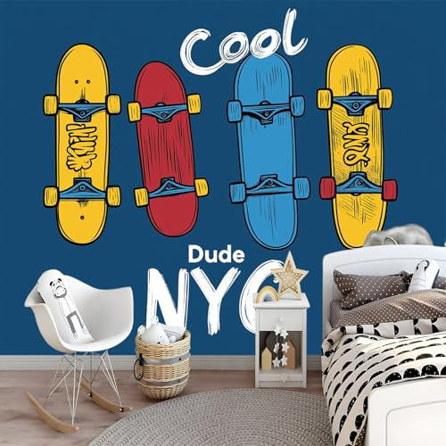 Fototapete Cooles Skateboard Vlies Tapete Kinderzimmer - Tapete Moderne Wanddeko 150 x 105 cm Wandtapete für Mädchen Junge Teenager