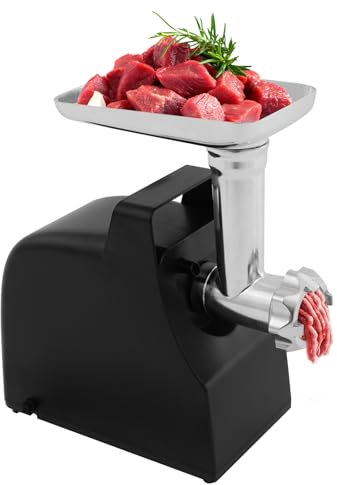Hachoir à viande électrique, 1200 W, moulin à mesure en acier inoxydable avec remplisseur de saucisses, 2 disques perforés en acier inoxydable, poussoir alimentaire, embout de saucisses, robot