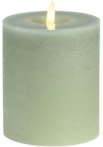 LED Stumpenkerzen 4er Set aus Echtwachs mit Timerfunktion & inkl. Fernbedienung - Kerzen realistisch flackernde Flamme warmweiß Ø 10 x 12 cm - Elektrische Wachskerzen salbei als gemütliche Tischdeko