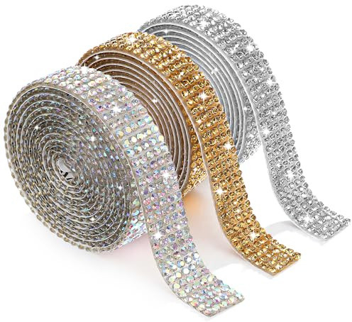 Oruola 3 Rollen Selbstklebende Strassbänder, 1.1Cm Rhinestone Strips
