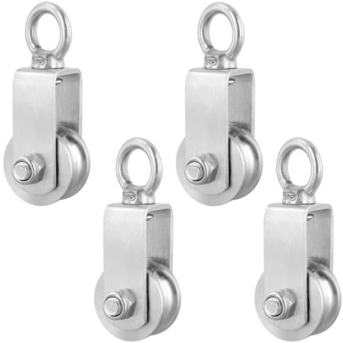 MUNGHOK 4 Stück 35mm Umlenkrollen für Seile, Edelstahl Seilrolle Umlenkrolle mit 2 Kugellager, Seilrolle Fitness Edelstahl Flaschenzug M35 Umlenkrollen für Stahlseil, Tragkraft 250kg