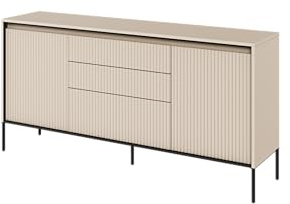 Friderik Trend TR-01 Kommode zweitürige mit DREI Schubladen und LED Beleuchtung, 166x83x40 cm (Sandbeige)
