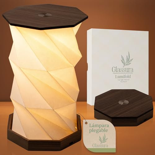 Glassura Lampara LED Recargable Portatil Sin Cable USB Tactil Plegable Regulable, Lampara inalambrica de noche, lampara mesita noche sin cable Luz Camping, Regalo Original.