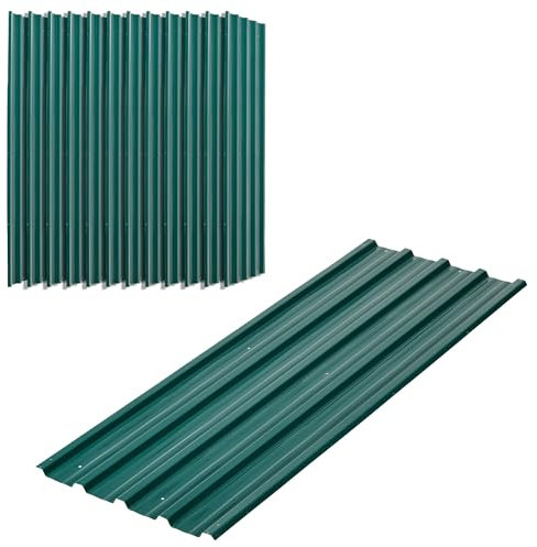 Outsunny Juego de 12 Paneles para Tejado de Acero Galvanizado Chapas Perfiladas de Techo 7m² para Caseta de Herramientas Cobertizo Exterior 129x45cm Verde