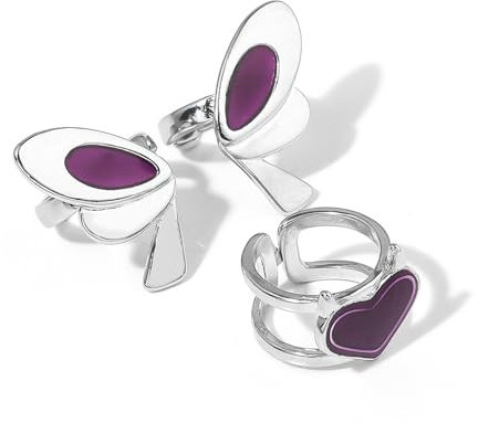 SXYNIO Schmetterling Ringe für Männer Frauen Cosplay Herz offener Ring Knöchel Stacking Ring 3pcs