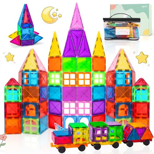 BEBOAN 100PCS Magnetische Fliesen, Magnetische Bausteine für Kinder, Magnetspielzeug Tiles ab 3 4 5 6 Jahre Kinder Jungen und Mädchen STEM Spielzeug
