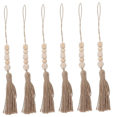 HOMOCONO 6piezas Borlas Decorativas De Madera Rústica Boho Guirnalda Cuentas Decoración Hogar