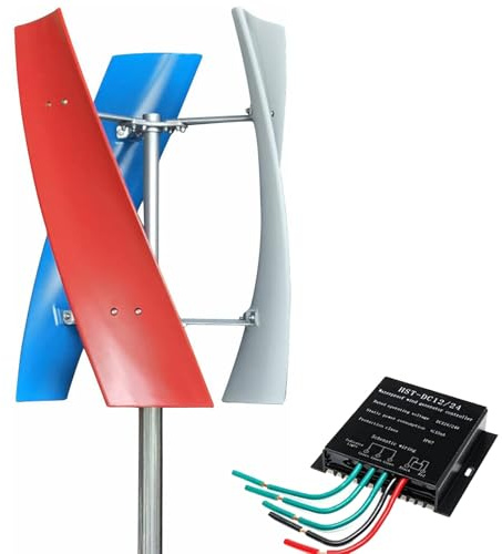ZenSeFarin Aerogenerador de 3000W 5000W Generador de Eje Vertical de Viento de 3 Palas Generador de Electricidad Azul Equipo para Barcos Terrazas Cabinas o Casas Móviles Carga,3000W-12V