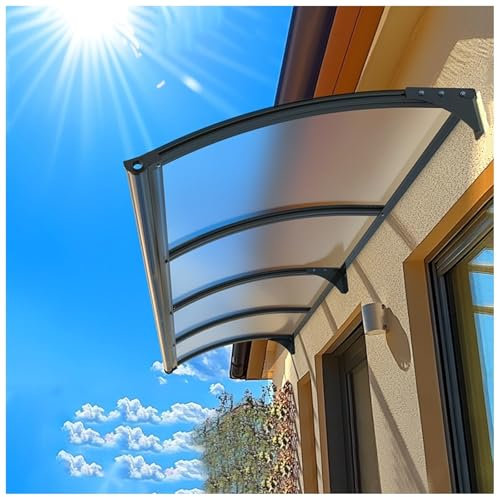 FENGZEQUAN Door Entrance Polycarbonate Awning Canopy with Large Sink and Drainage on Both Sides Metal Awnings for Windows and Doors Exterior Window Awning Cover(110x120cm/43x47in)
