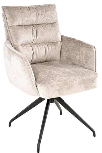 Home4You Polsterstuhl - Beige - Schwarz - Webstoff - Metallgestell - 360 Grad drehbar