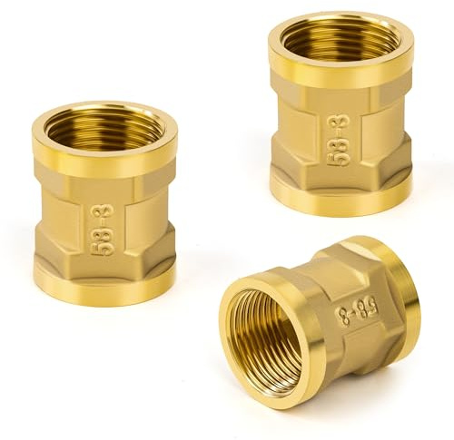 Manguito de Laton, 3 Piezas 3/4 Hembra a 3/4 Hembra Conector de Acoplamiento Hexagonal, Accesorios de Tubería de Latón para Agua, Aire, Conversión, Conexión