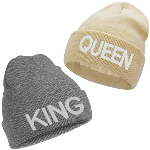 ChAusa 2 Stück King & Queen Strickmütze, Wintermütze Herren, Strickmützen für Herren, Paare Atmungsaktive Hip-Hop Mütze, Warm Beanie, für Jugendliche, Tänzer und Tänzerinnen, Sänger und Sängerinnen