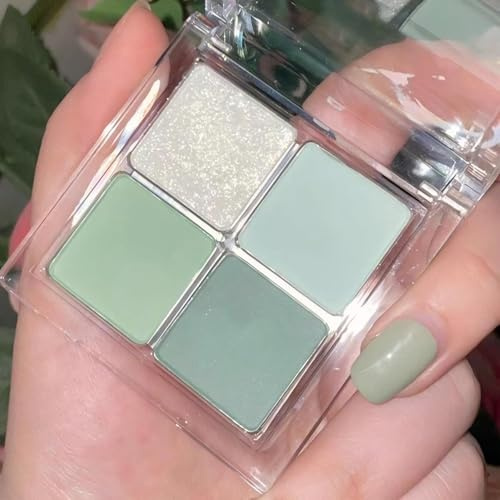 BelleFlair 4 Farben Lidschatten Palette Grün, Matte und Glitzer Lidschatten in Minzgrün, Hochpigmentierte Eyeshadow Palette für Frauen, Wasserfeste Schimmernde Farben, Langlebiges Augen Make-up