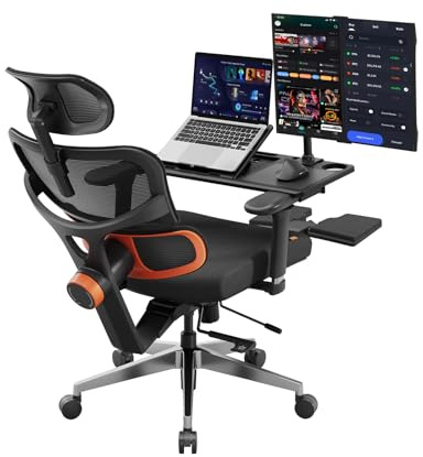 Newtral Ergonomic Office Chair with Detachable Laptop Tray - Home Desk Chair with Dynamic Lumbar Support, Foldable Footrest, 2D Headrest, 4D Armrest, Includes Mouse Zone, Cup Holder, NT002, Black