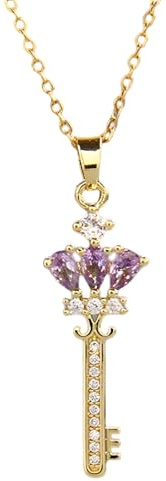 JQQJZLC Key Necklace for Women, Heart Key Necklace with Zircon Pendant, Key Necklaces for Women, Lock and Key Necklace, Skeleton Key Necklace,