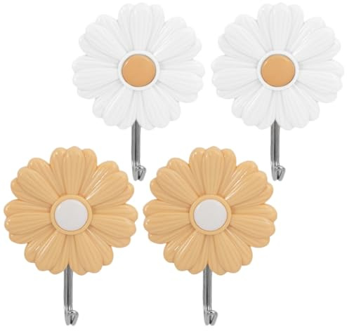 TOYANDONA Lot de 4 Crochets Muraux Adhésifs Forme Marguerite, Couleurs Aléatoires, Forte Adhérence, Décoration Murale pour Salle de Bain, Porte-manteau Garçon et Filles et Couleur Aléatoire
