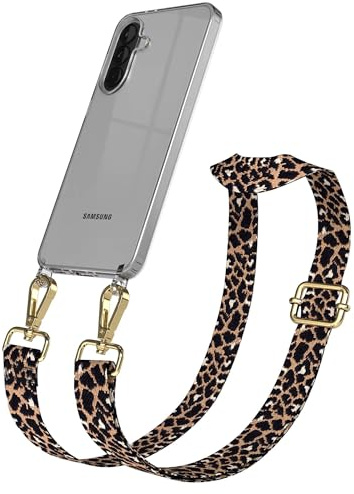 EAZY CASE Handykette - Verstellbares Taschenband kompatibel mit Galaxy A37, Schulterriemen, Handykordel mit Silikon Hülle, Umhängetasche, Leo - Schwarz Braun Gold