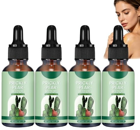 Olio di semi di fico d'India per il viso, per pelli sensibili e mature, profondamente idratante, puro olio di semi di fico d'India, non unge, senza profumo, olis di cactus per capelli. (4PCS)