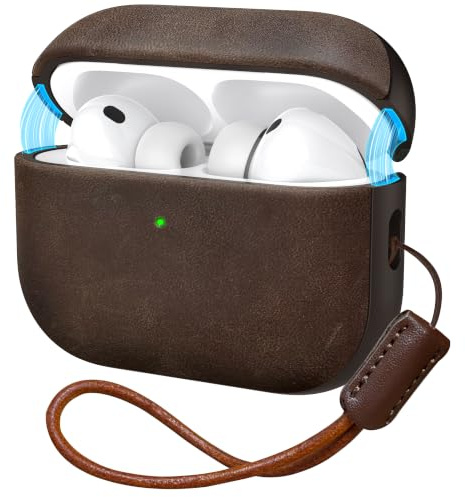 Delidigi Magnetdeckel Echtleder Hülle für AirPods Pro 3 (2025) | Handgefertigte Crazy Horse Vintage Patina Schutzhülle, Passgenaue 1:1 Aussparungen, Zweifarbige Lederhülle, kabelloses Laden