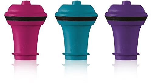 Vacu Vin Pompe à Vin Set de Bouchons - 3 Pièces - Multicolore - Bouchon Vide Air pour Bouteilles de Vin - Garde le Vin Frais