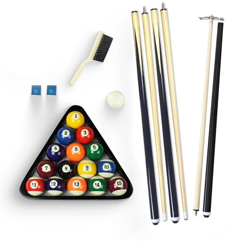 Hathaway Billardtisch-Zubehör-Set – Pool-Sticks, 2er-Set, 16 Billardkugeln, Pool-Rack-Dreieck, Bürste, Kreide und Brückenstab mit Aluminiumkopf, Billardzubehör für Gameplay