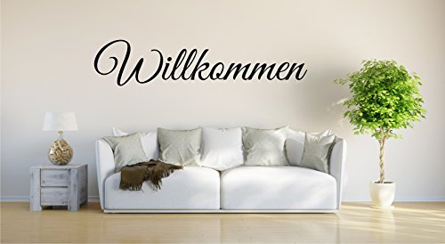 INDIGOS UG - Wandtattoo Wohnzimmer - Wandaufkleber Willkommen - für´s Büro oder im Haus - 180cm x 53cm schwarz E917 - Aufkleber Kinderzimmer Schlafzimmer Küche Badezimmer Büro Dekoration